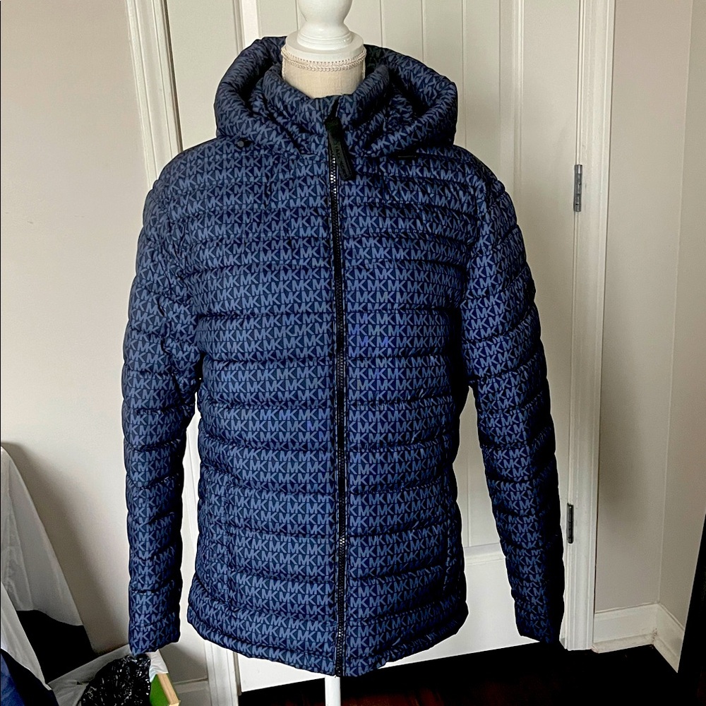 Michael Kors Navy Patterned Puffer Jacket - image 1